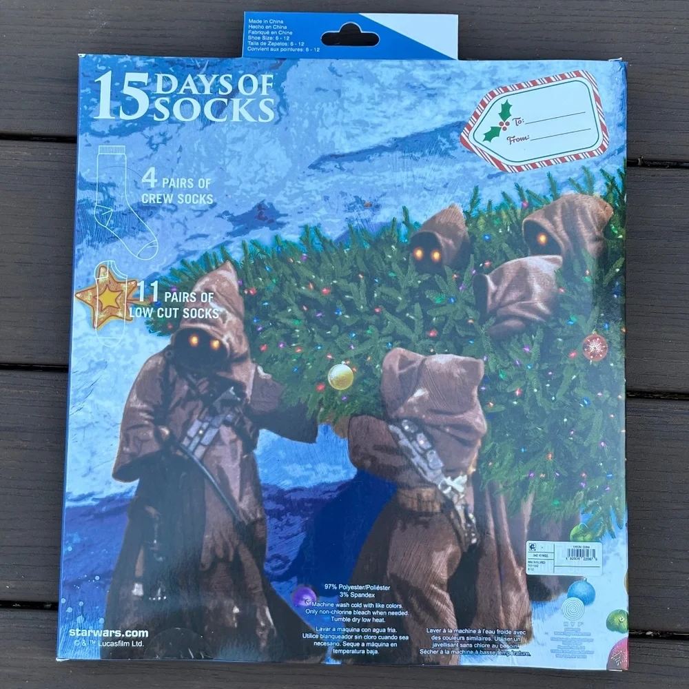 Star Wars Christmas 15 Days of Socks MEN'S Size 6-12 Advent Calendar - Open Box